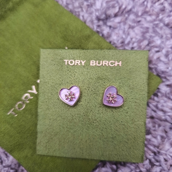 Tory Burch Gold Kira Pink Heart Studs Earring - Picture 1 of 4